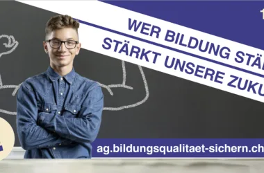 Das Bild zeigt einen Knaben, der durch die Bildungsinitiative gestärkt wird. Das Bild ruft dazu auf, am 14. Juni Ja zur Bildungsinitiative zu stimmen.